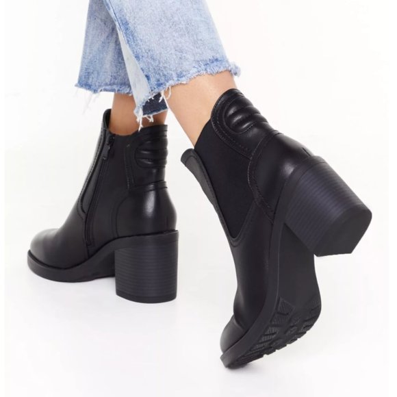 Shoes - Vegan Leather Block Heel Boots